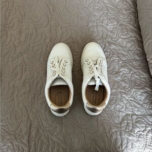 White Leather Sneakers with Gold Accents